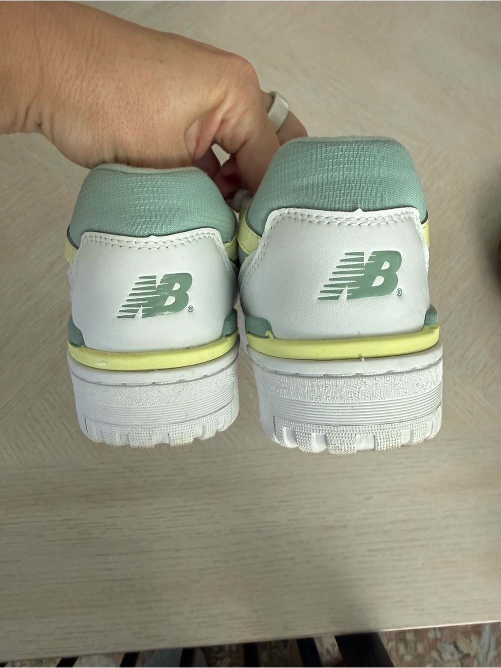 New Balance 550 White Sneakers with Mint and Pale Yellow Accents - Picture 2 of 3
